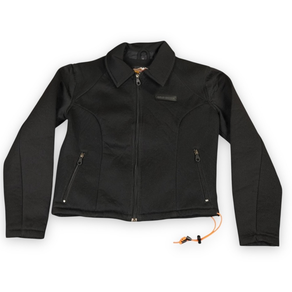 Harley Davidson Jacket‎ Womens Small Black Out Mesh Biker Full Zip Bomber Jacket
